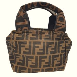 FENDI Authentic Zucca Micro Hand Bag Brown Nylon Very Good Condition
